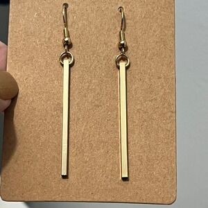 Gold Tone Bar Dangle Earrings Minimalist Everyday Chic Classic